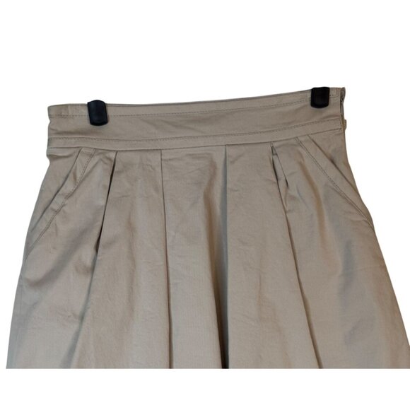 ZARA Size Small Beige Pleated A-Line Skirt S 98% Cotton 2% Elastane - Picture 5 of 13